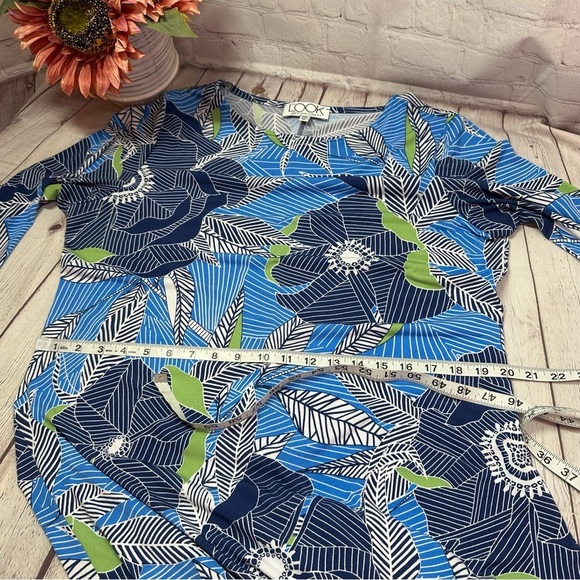 the look Chic Blue Green tropical Floral Dress sz XL 3/4 sleeve bateau neck - Picture 6 of 9